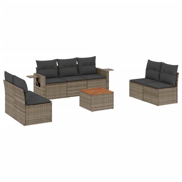 vidaXL Salon de jardin 8 Pièces avec coussins gris résine tressée