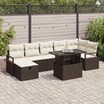 Canapés de jardin 8 pièces avec coussins en rattan poly marron