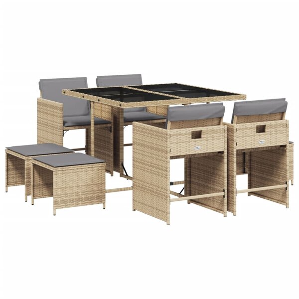 vidaXL Ensemble à manger de jardin et coussins 9 Pièces mélange beige