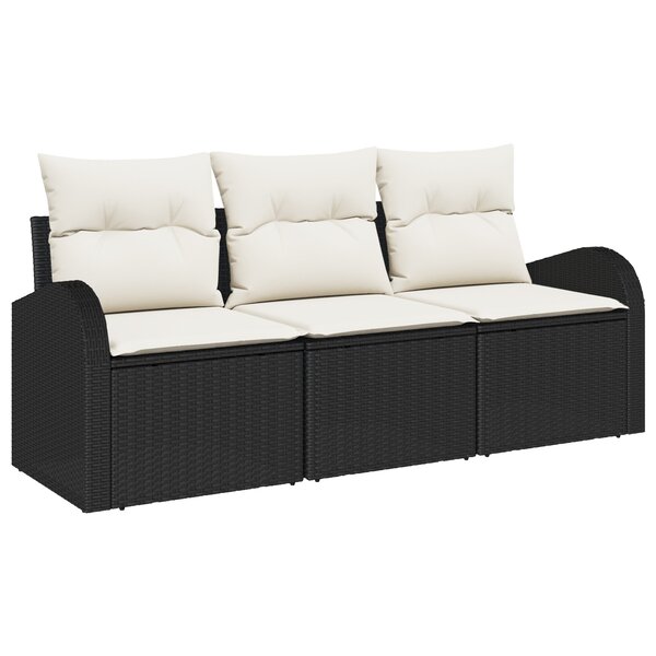 vidaXL Ensemble de canapé jardin 3 pièces avec coussins noir en poly rotin