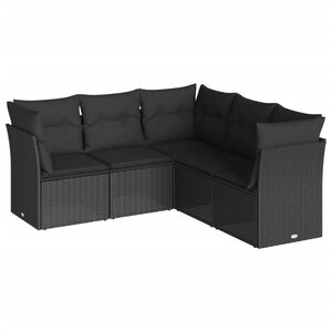 vidaXL Salon de jardin 5 Pièces avec coussins noir résine tressée