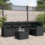vidaXL Salon de jardin 6 Pièces avec coussins noir résine tressée