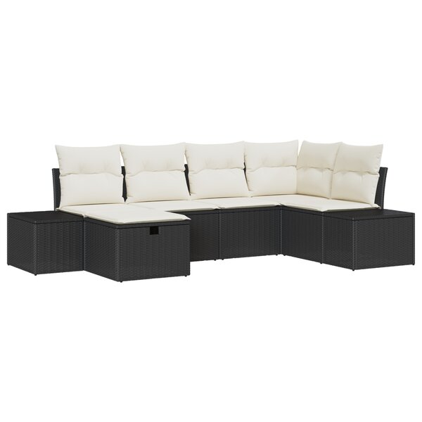 vidaXL Ensemble de 6 pièces de canapé de jardin avec coussins en poly rattan noir
