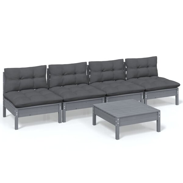 vidaXL Salon de jardin 5 Pièces avec coussins anthracite bois de pin
