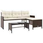 vidaXL Canapé de jardin avec table et coussins en forme de L marron