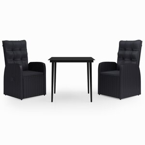 vidaXL Ensemble à manger de jardin avec coussins 3 Pièces noir