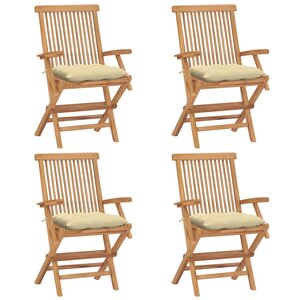vidaXL Chaises de jardin et coussins blanc crème lot de 4 Teck massif