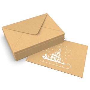 Lot de 50 enveloppes de noël traîneau à neige kraft recyclé 162x229 mm (c5)
