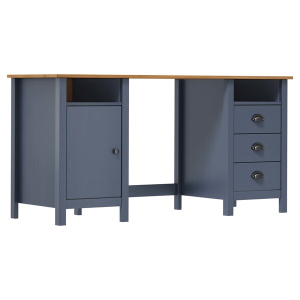 Bureau table poste de travail meuble d'ordinateur informatique étude Hill 150 x 50 x 74 cm bois de pin solide gris 02_0023862