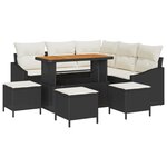 Ensemble de 9 pièces de canapés de jardin avec coussins Noir Rotin Poly Acacia