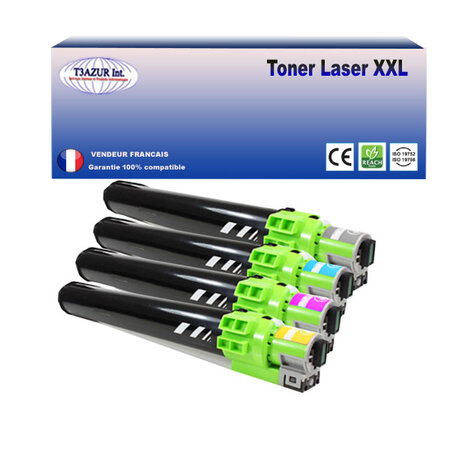 Lot de 4 toner compatibles avec ricoh aficio mpc3001  mpc3501 remplace ricoh 842044/45/46/47 (noir+couleur) - 22 500 pages + 15 000 pages - t3azur