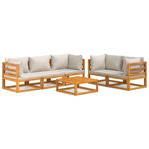 vidaXL Salon de jardin 6 Pièces avec coussins gris clair bois massif