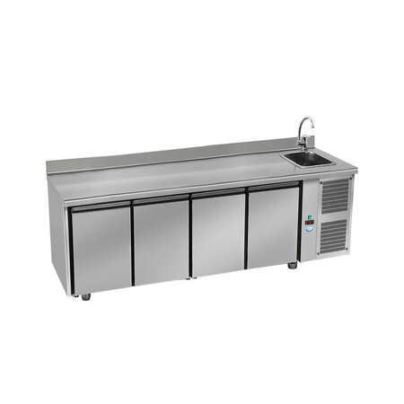 Tour réfrigéré inox avec groupe et evier à droite 700 - 4 portes gn 1/1 - dap distribution - r452a - 4630pleine