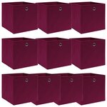 vidaXL Boîtes de rangement 10 Pièces Rouge foncé 32x32x32 cm Tissu