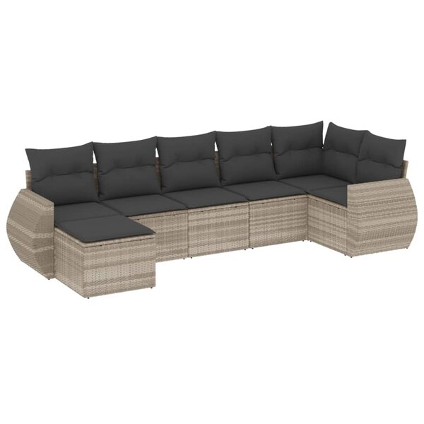vidaXL Salon de jardin avec coussins 7 Pièces gris clair résine tressée