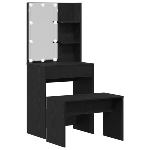 Ensemble de Table de Maquillage vidaXL avec LED Bois d'Ingénierie Chêne Noir