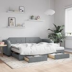 vidaXL Lit de jour avec gigogne et tiroirs gris clair 90x200 cm tissu