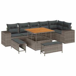 vidaXL Ensemble de canapé de jardin avec coussin 9 Pièces Gris polyrotin