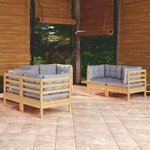 vidaXL Salon de jardin 6 Pièces avec coussins gris Bois de pin massif