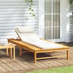 vidaXL Chaise longue coussin/oreiller blanc crème bois massif acacia