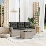 vidaXL Salon de jardin 4 Pièces avec coussins gris clair résine tressée
