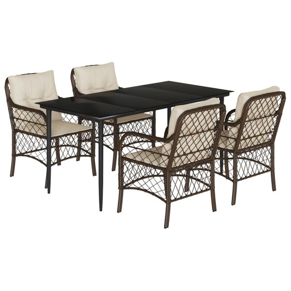 vidaXL Ensemble à manger de jardin 5 Pièces et coussins marron poly rotin