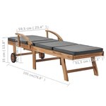 vidaXL Chaises longues et coussins 2Pièces Bois de teck solide Gris foncé