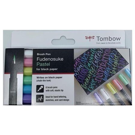 Set de 6 feutres brush fudenosuke pastel pour papier noir tombow