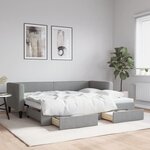 vidaXL Lit de jour avec gigogne et tiroirs gris clair 80x200 cm tissu