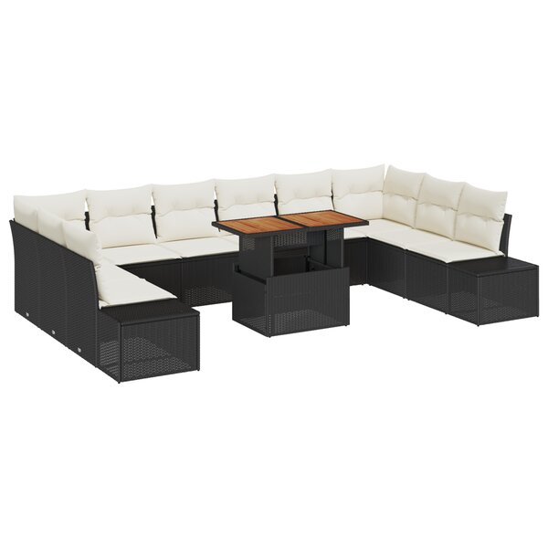 vidaXL Ensemble de salle à manger de jardin 11 pièces avec coussins en poly rattan et acacia
