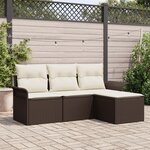 vidaXL Ensemble de canapé de jardin 4 pièces avec coussins marron en poly rotin