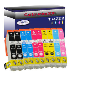 10 Cartouches Compatibles pour Epson XP55, XP750, XP760, XP850, XP860, XP950, XP960  remplace Epson T2431 T2432 T2433 T2434 T2435 T2436 - T3AZUR