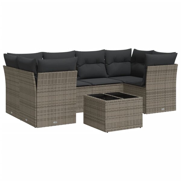 vidaXL Salon de jardin avec coussins 7 Pièces gris résine tressée