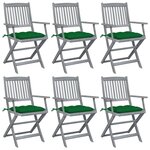 vidaXL Chaises pliables d'extérieur lot de 6 et coussins Bois d'acacia