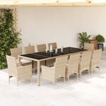 vidaXL Ensemble à manger de jardin et coussins 11Pièces beige rotin verre