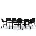 vidaXL Ensemble à manger de jardin 9 Pièces Noir