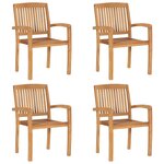 vidaXL Chaises de jardin empilables avec coussins lot de 4 Teck solide