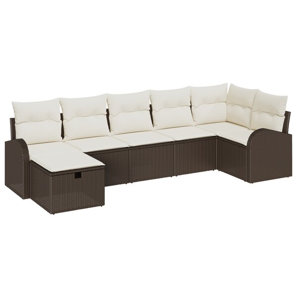 vidaXL Ensemble de Canapé de Jardin 7 Pièces avec Coussins Marron en Rattan Synthétique