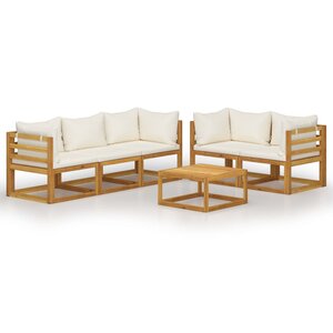 vidaXL Salon de jardin 6 Pièces avec coussin Crème Bois d'acacia solide