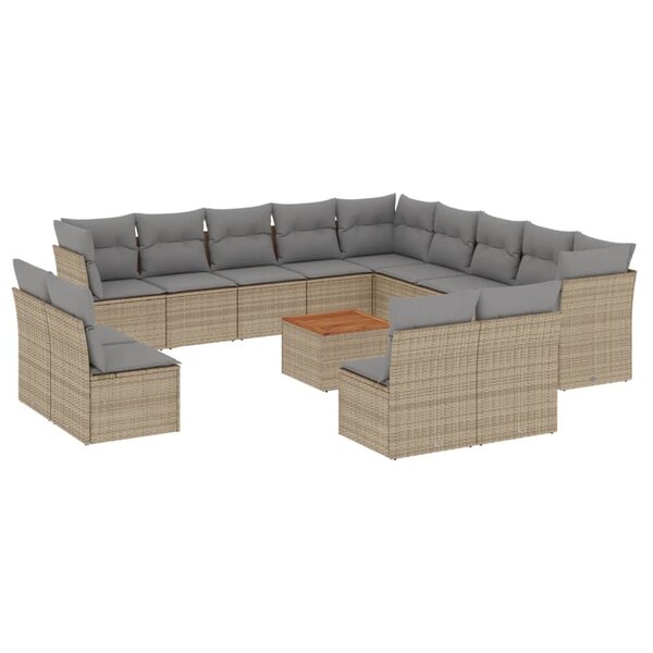 vidaXL Salon de jardin et coussins 14 Pièces mélange beige résine tressée