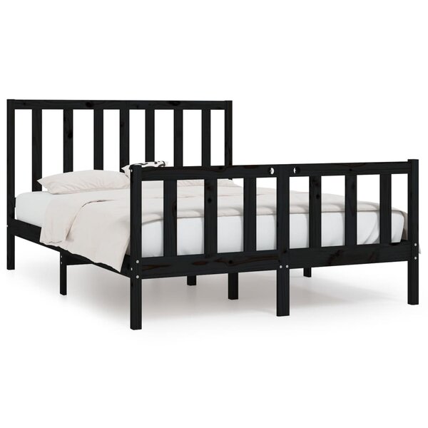 vidaXL Cadre de lit Noir Bois massif 140x190 cm