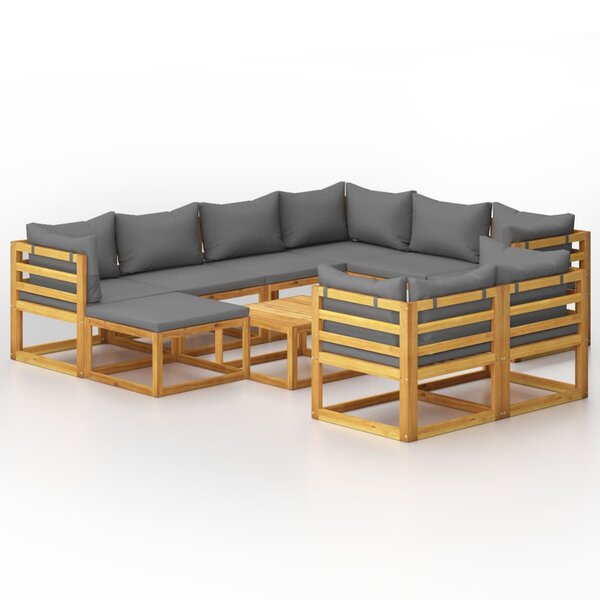 vidaXL Salon de jardin 10 Pièces avec coussin Bois d'acacia solide