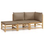 vidaXL Salon de jardin 3 Pièces avec coussins taupe bambou