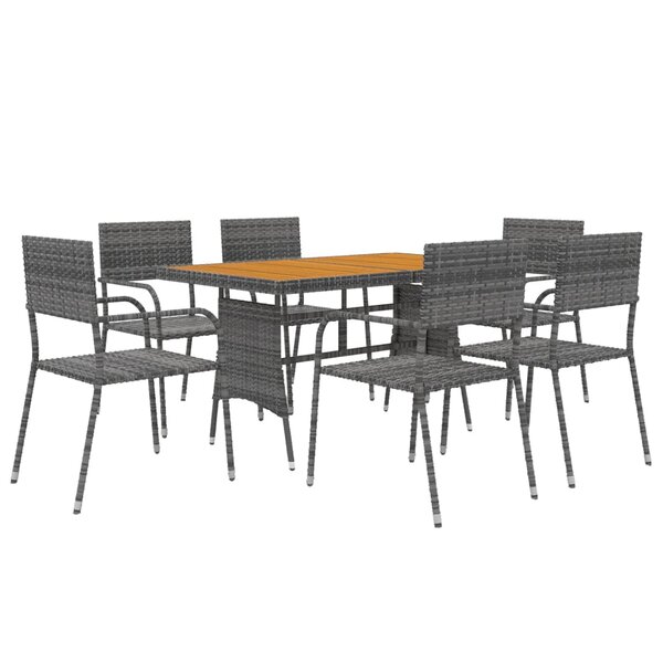 vidaXL Mobilier à dîner d'extérieur 7 Pièces Résine tressée Gris