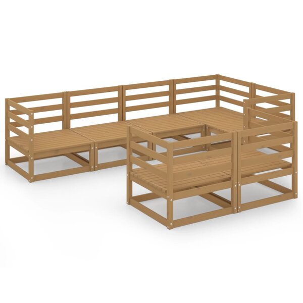 vidaXL Salon de jardin 7 Pièces marron miel bois de pin massif