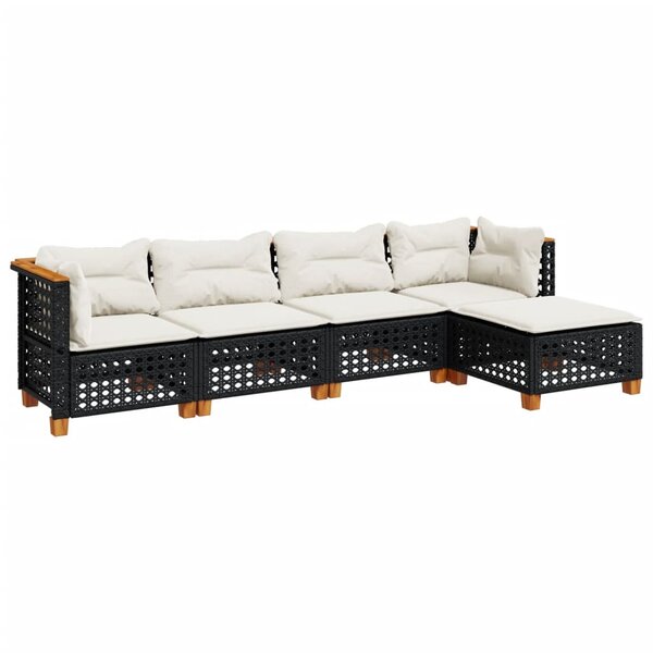 vidaXL Salon de jardin 5 Pièces avec coussins noir résine tressée
