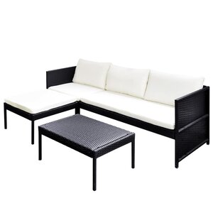 vidaXL Salon de jardin 3 Pièces avec coussins Résine tressée Noir