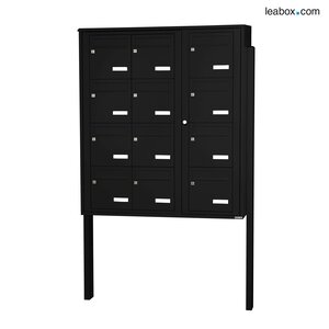 Bloc collectif Leabox 3x4 grade 3 simple face extérieur sur pieds à sceller noir 9005 finition brillante