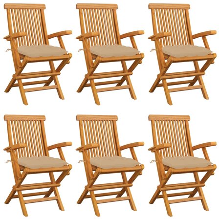 vidaXL Chaises de jardin avec coussins beige lot de 6 Bois teck massif