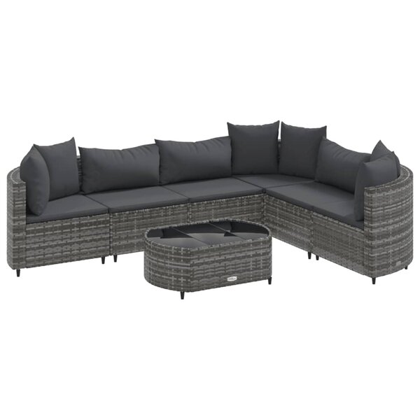 vidaXL Salon de jardin avec coussins 7 Pièces gris résine tressée